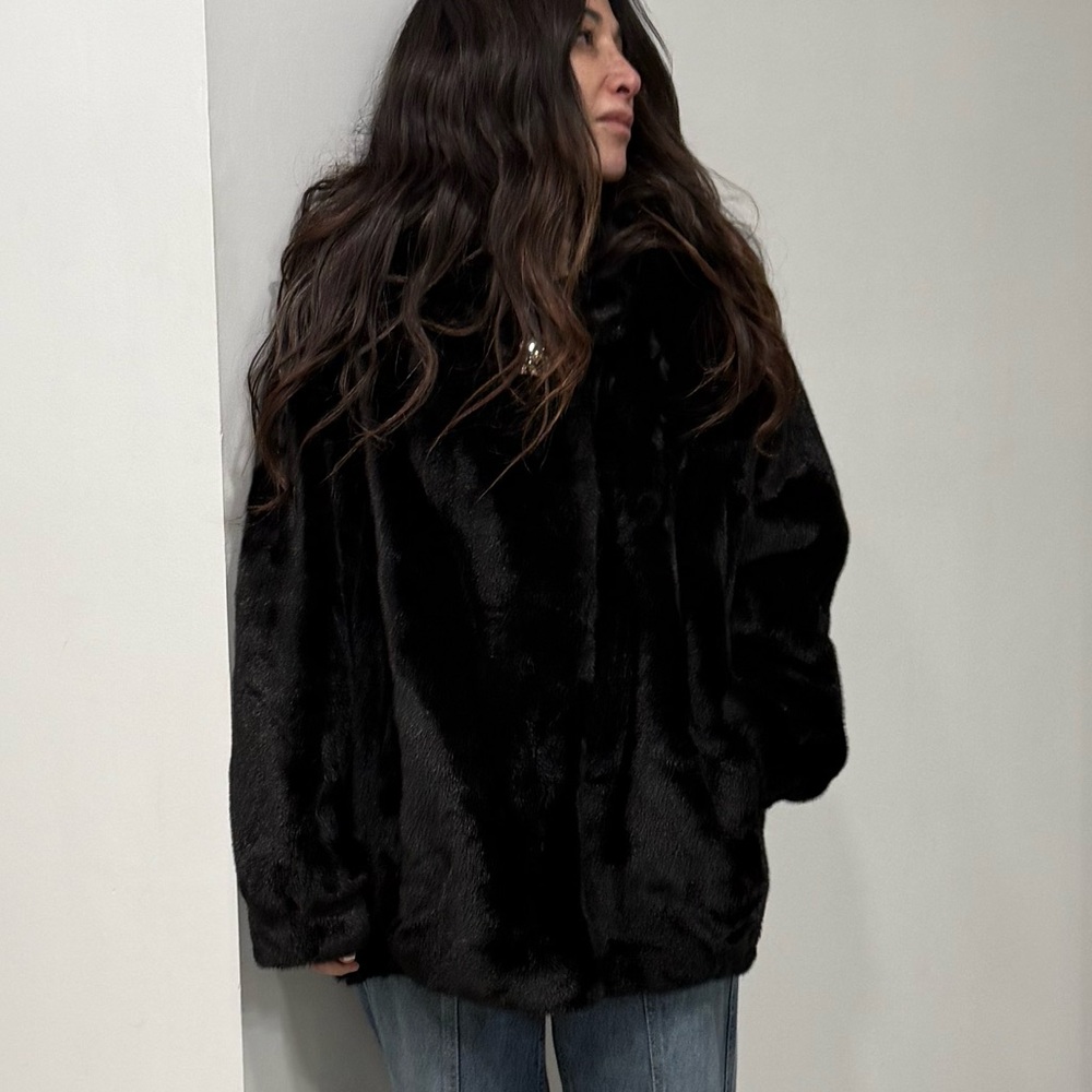 Elegant Black Faux Fur Hooded Coat